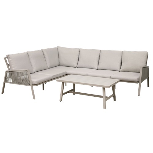 Dellonda Fusion 4 Piece Outdoor Garden Corner Sofa & Coffee Table Set, Aluminium