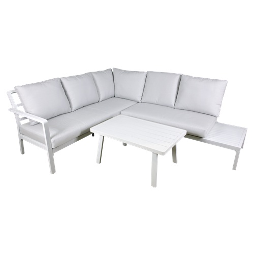 Dellonda Kyoto White 3 Piece Outdoor Garden Corner Sofa & Coffee Table Set