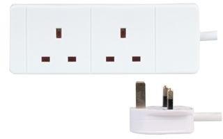 Zexum 2 Gang Socket 1.5mm Extension Lead, White - 1m