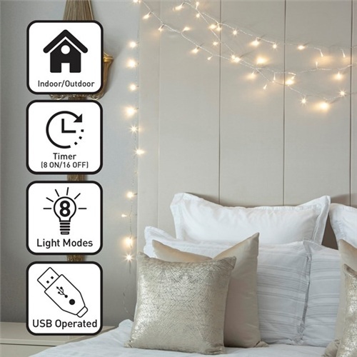 Christmas Workshop 100 LED USB Timer String Light - Warm White