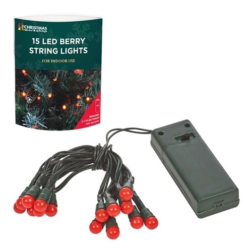 Christmas Workshop 15 Red Berry LED Battery Operated Lights