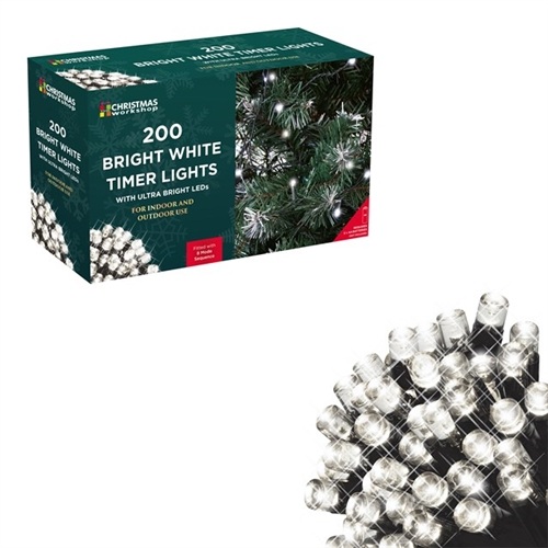 Christmas Workshop 200 LED Battery Operated Timer Lights - White