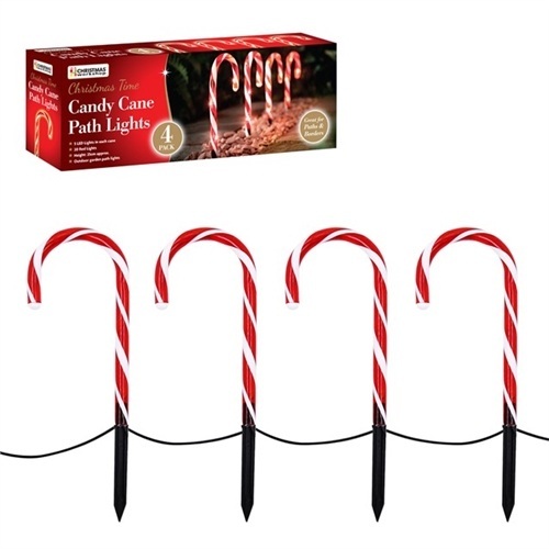 Christmas Workshop 4pc 20 LED Red & White Candy Cane Path Light