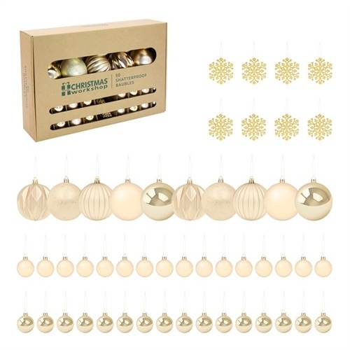 Christmas Workshop 50pk Shatterproof Baubles - Champagne