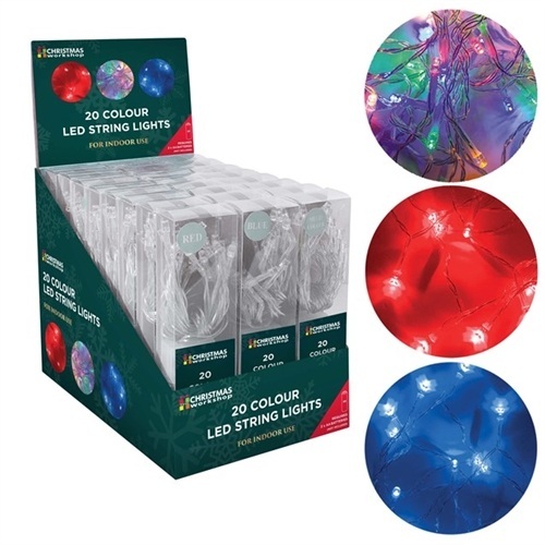 Christmas Workshop Battery Operated 20 LED String Lights - 12xMulti/6xRed/6xBlue