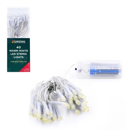 Christmas Workshop Battery Operated 40 LED String Lights - Warm White