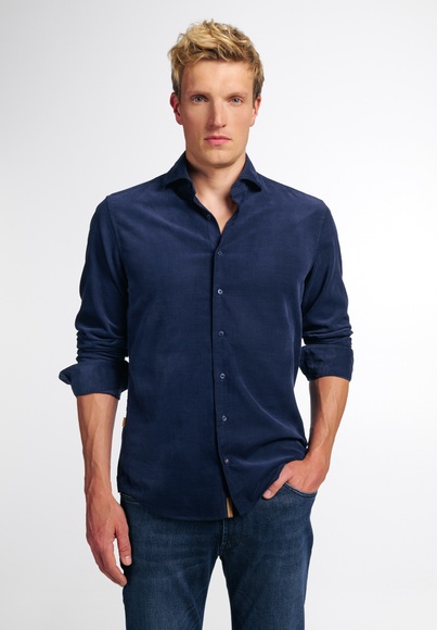 ETERNA LANGARM HEMD SLIM FIT UPCYCLING SHIRT CORD JEANSBLAU UNIFARBEN