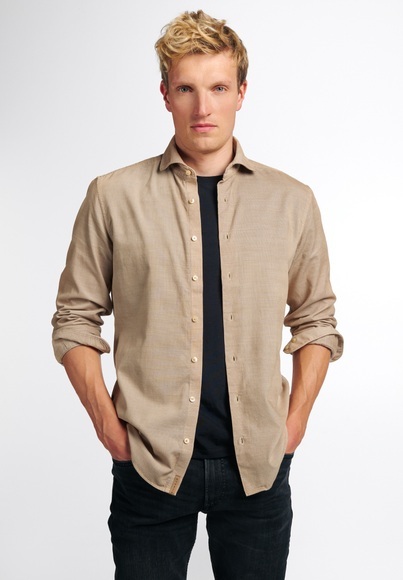 ETERNA LANGARM HEMD SLIM FIT UPCYCLING SHIRT CORD BEIGE UNIFARBEN