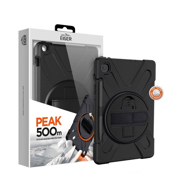 Eiger - Samsung Galaxy Tab S6 Lite Peak 500m Hybrid Outdoor Hardcase Hülle mit Aufsteller + Handschlaufe (EGPE00130) - Schwarz