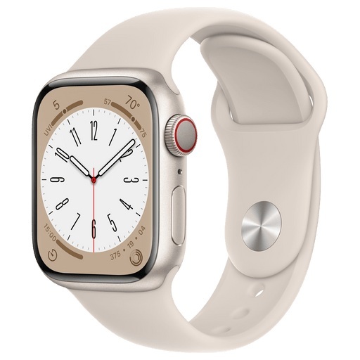 APPLE Watch Series 8 (GPS + Cellular) 45 mm - Smartwatch (Regular 140 - 220 mm, Fluorelastomer, Starlight Aluminum/Starlight)