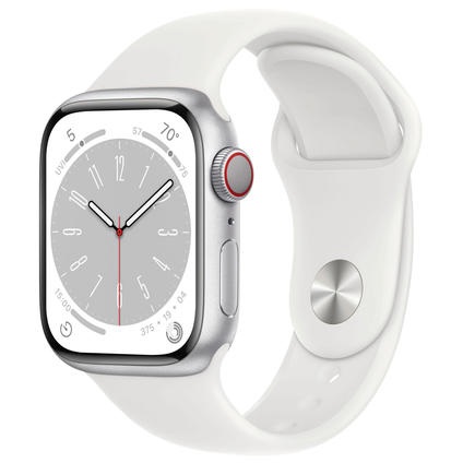 APPLE Watch Series 8 (GPS + Cellular) 41 mm - Smartwatch (Regular 130 - 200 mm, Fluorelastomer, Silver Aluminum/White)