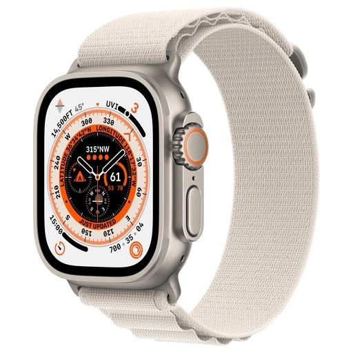 APPLE Watch Ultra (GPS + Cellular) 49 mm - Smartwatch (Small 130 - 160 mm, Zwei Gewebeschichten, Titanium/Starlight)