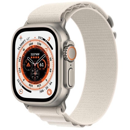 APPLE Watch Ultra (GPS + Cellular) 49 mm - Smartwatch (Medium 145 - 190 mm, Zwei Gewebeschichten, Titanium/Starlight)