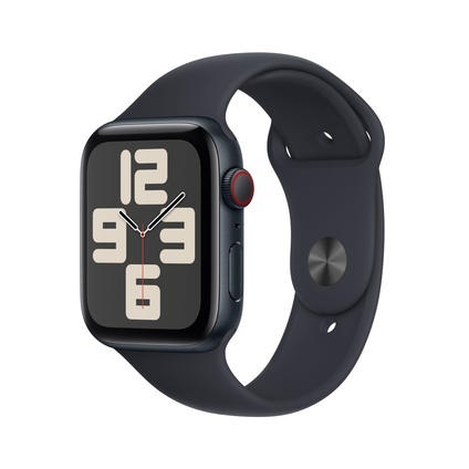 APPLE Watch SE (GPS + Cellular) 44 mm - Smartwatch (M/L 160-210 mm, Fluorelastomer, Mitternacht/Mitternacht)