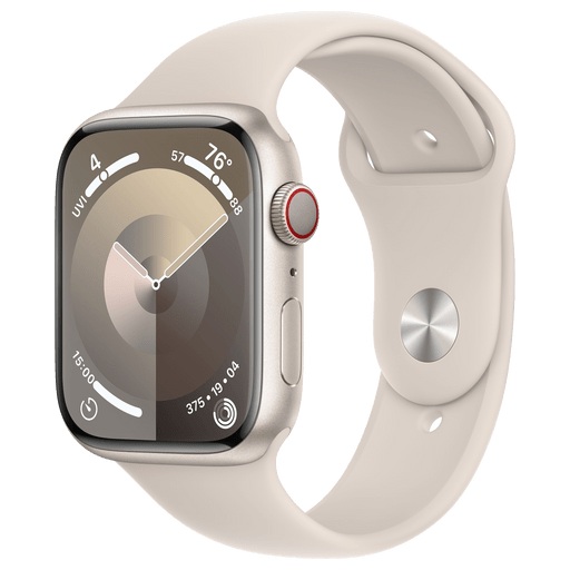 APPLE Watch Series 9 (GPS + Cellular, Alu) 45 mm - Smartwatch (M/L 160-210 mm, Fluorelastomer, Polarstern/Polarstern)