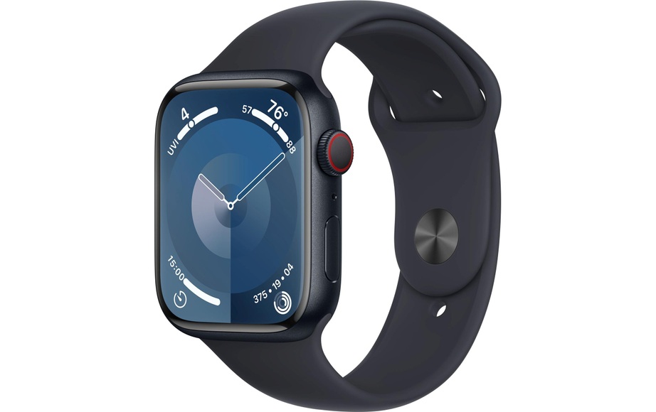 APPLE Watch Series 9 (GPS + Cellular, Alu) 45 mm - Smartwatch (S/M 140-190 mm, Fluorelastomer, Mitternacht/Mitternacht)