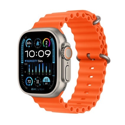 APPLE Ultra 2 (GPS + Cellular, Titan) 49 mm - Smartwatch (130-200 mm, Fluorelastomer, Titan Natur/Orange)