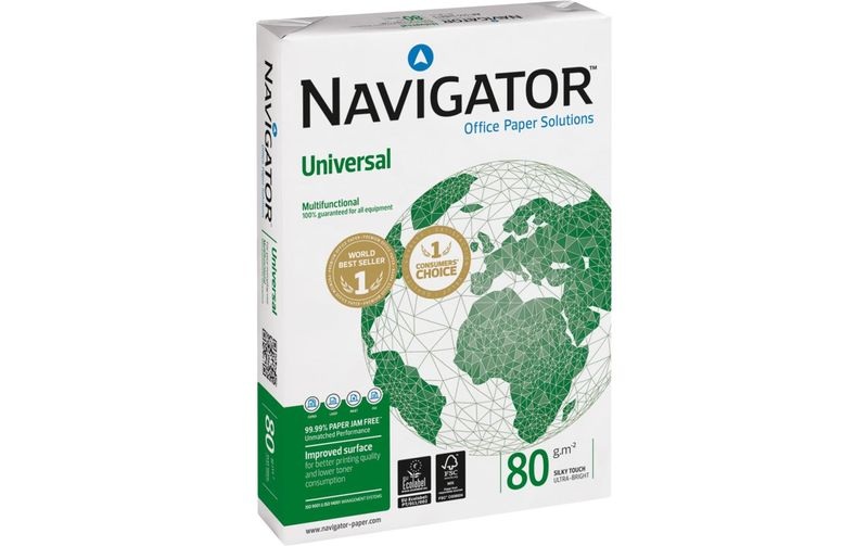 Kopierpapier Navigator Universal, DIN A4, 80 g/m², hochweiss, 1 Karton = 5 x 500 Blatt