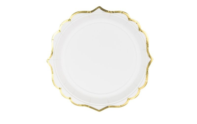 Partydeco Einwegteller mit Goldrand 18.5 cm, 6 Stück, Weiss