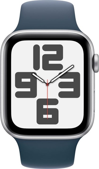 APPLE Watch SE (GPS + Cellular) 44 mm - Smartwatch (S/M 140-190 mm, Fluorelastomer, Silber/Sturmblau)