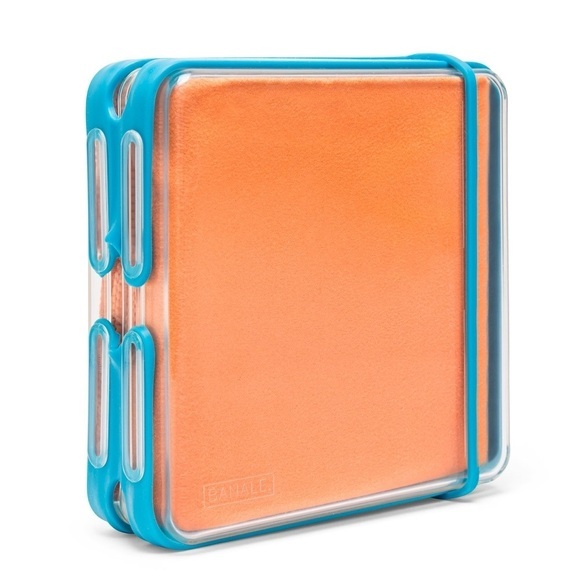 Weiches Mikrofasertuch mit Behälter für Sport und Reise - Orange/Blau