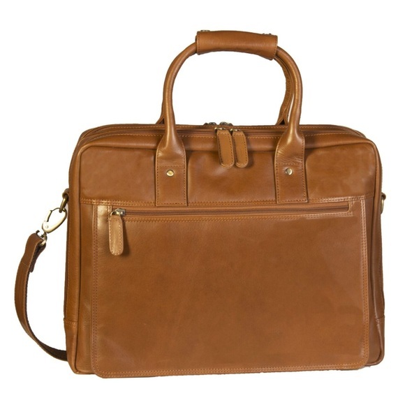 Laptop-Tasche aus weichem Nappa Rindleder 40 cm Cognac