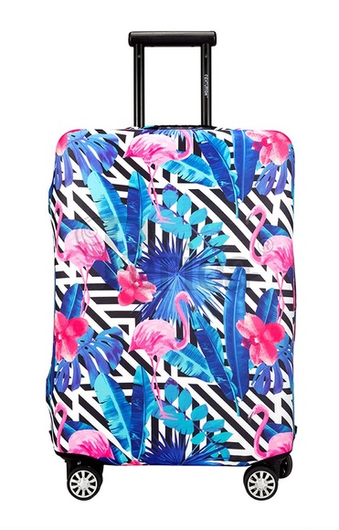 Kofferüberzug Black & White Stripes Flamingo Klein (45-50 cm)