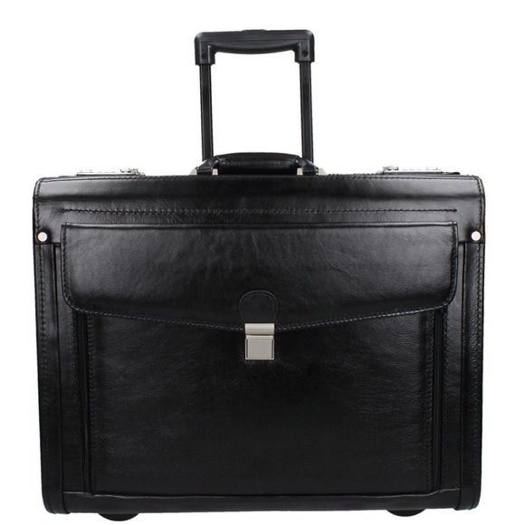 Pilotenkoffer 45.5cm aus vegetabil gegerbtem Vollrindleder Schwarz