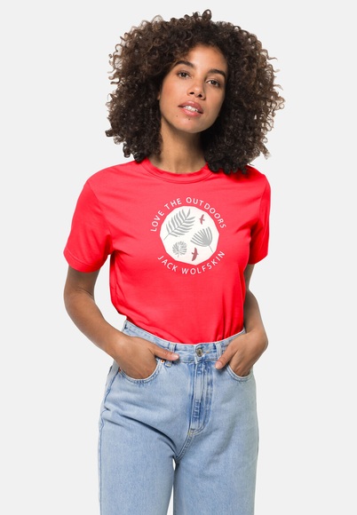 Jack Wolfskin T-Shirt aus Bio-Baumwolle Frauen Wild Flower T-Shirt Women M rot tulip red