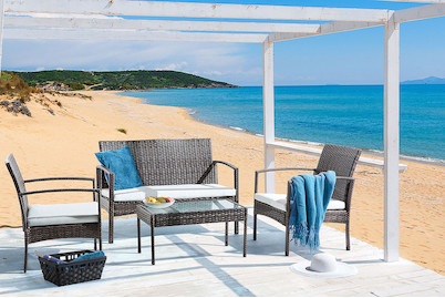 Lounge Set Rattan braun 4-Sitzer Auflage