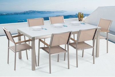 Gartenmöbel Set Glasplatte weiss 180 x 9