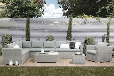 Lounge Set Rattan grau 8-Sitzer Auflagen