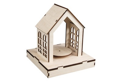 Holz 3D-Bausatz Haus FSCMixCred, 18,5x18,5x21cm, +Drehteller, Box