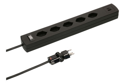 Max Hauri - Steckdosenleiste SafetyLine 5x T13 mit USB A C, schwarz