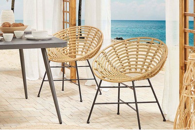 Beliani Rattanstuhl natürlich ø 71 cm 2er Set Acerra
