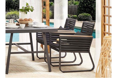 Beliani Gartenstuhl Aluminium / Flechtseil schwarz 2er Set Canetto