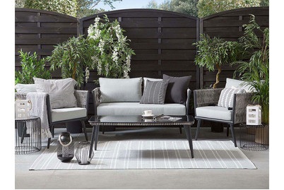 Beliani Gartenmöbel Set Rattan grau/schwarz PREVEZA
