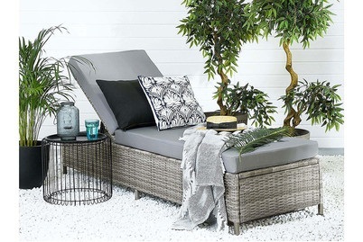 Beliani Gartenliege Rattan grau Auflage grau TURIN II
