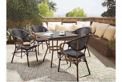 Beliani Gartentisch Aluminium schwarz / dunkler Holzfarbton 80 x 80 cm Caspri