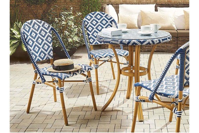 Beliani Rattanstuhl blau / weiss 4er Set Rifreddo