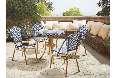 Beliani Gartenmöbel Set Rattan blau / weiss 4-Sitzer Rifreddo