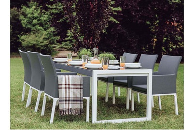 Beliani Gartentisch Aluminium grau/weiss 210 x 90 cm BACOLI
