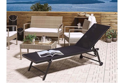 Beliani Gartenliege Aluminium Textilbespannung schwarz PORTOFINO