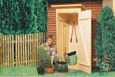 Weka Geräteschrank mit Pultdach (105x100x195cm), Holz natur