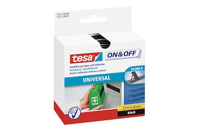 TESA On & Off 55225-00-01 Klettband zum Aufkleben Haft- und Flauschteil (L x B) 2500 mm x 20 mm Schwarz 1 St.