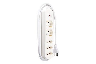 Max Hauri Steckdosenleiste 2 x Schuko 3 x Typ13 mit Schalter weiss