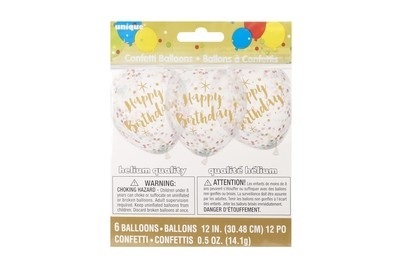 Ballone mit Konfettis Happy Birthday 6 Stück