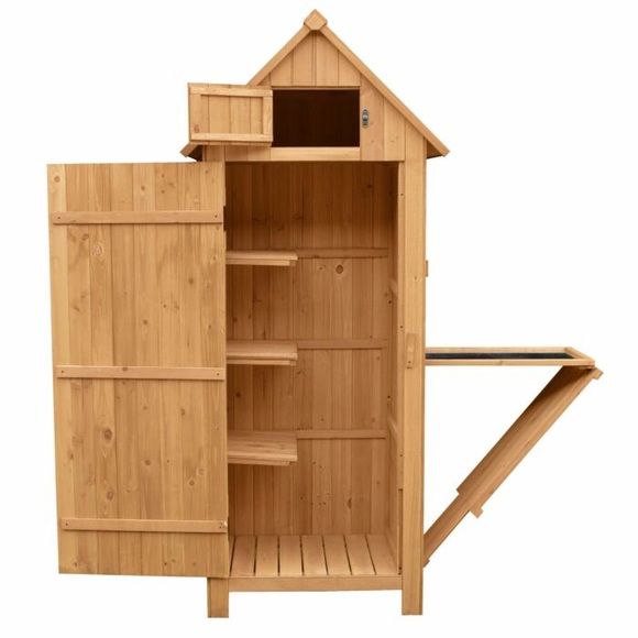 Gerätehaus mit Klapptisch aus Fichtenholz honig