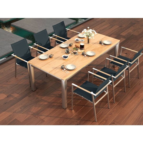 Gartentisch Edelstahl Teak Premium, LxBxH 160x100x76 cm