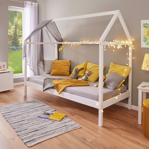 Hausbett aus massivem Kiefernholz, weiss